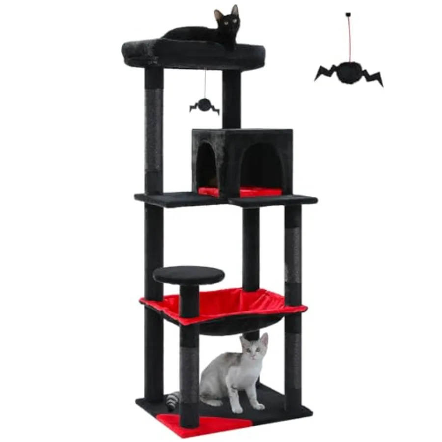 

Cat Tree for Large Cats with Metal Frame Big Hammock Cat Tower for Indoor Cats with 2 Door Condo House [56.3=143cm] Multi-Level
