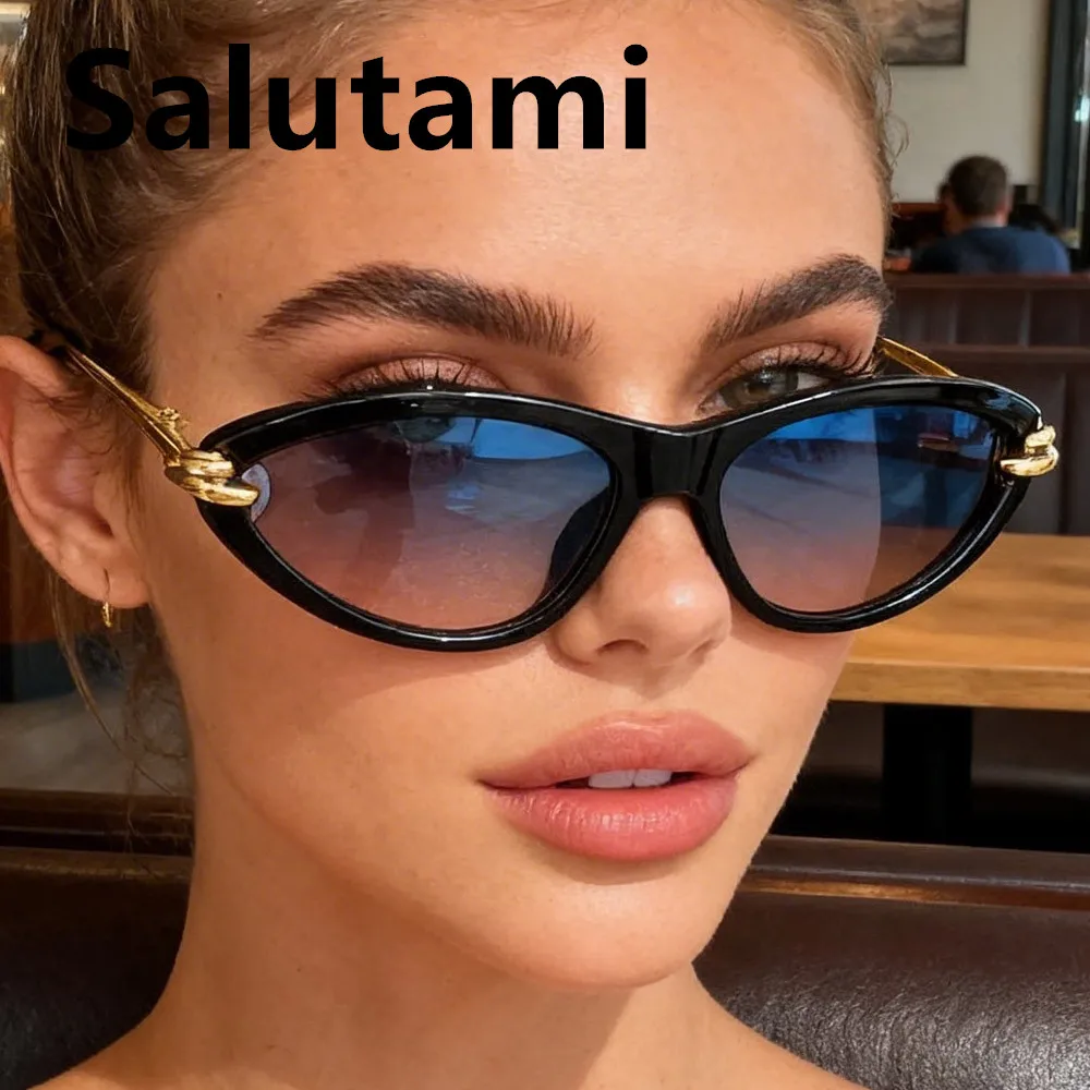 Einzigartige Legierung-Sonnenbrille mit Knotenbügel und Katzenaugen-Design für Damen, Neue Mode Blau-Rosa Farbverlauf Sonnenbrille, Sexy Fahrbrille für Damen in Schwarz – Detail 2