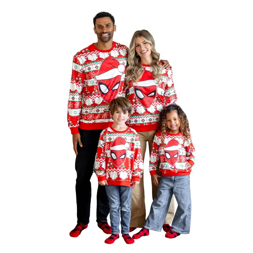 

Рождественские толстовки для мальчиков и девочек Disney, одинаковые комплекты для всей семьи с рисунком Человека-паука, детские толстовки, мужские и женские толстовки