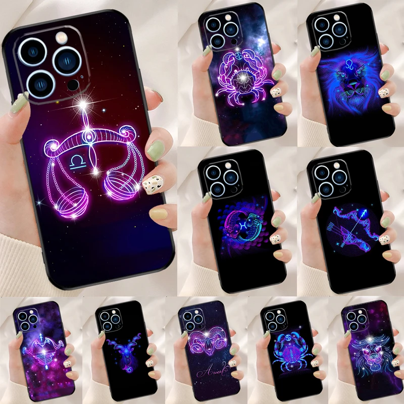 Zodiac Signs Case For iPhone 15 14 13 11 12 16 Pro Max Mini X XS Max XR SE2 Plus Shockproof Soft Back Cover