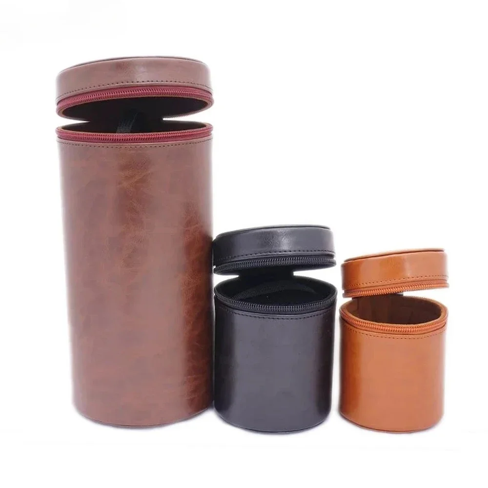 Canon Nikon Sony Pentax Fujifilm Tamron 렌즈 포켓 파우치에 적합한 검정색 카메라 렌즈 가방 PU 가죽 케이스