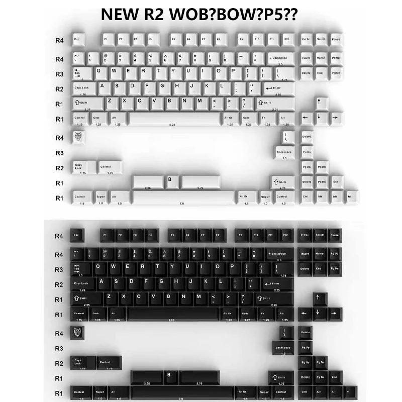 

NEW R2 WOB/BOW Double shot PBT Keycaps Cherry Profile Keycap For Gateron Cherry MX Mechanical Switches Gamer Keyboard ISO Layout