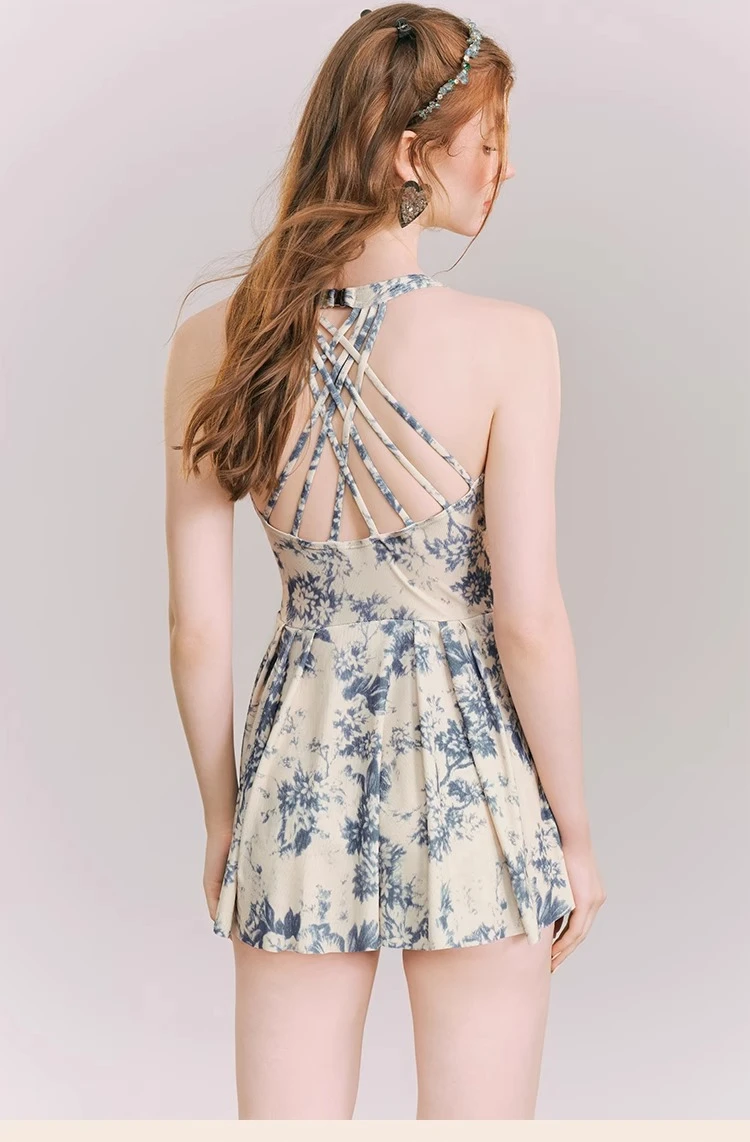 Maillot de bain une pièce, Sexy, col en v, pour vacances en bord de mer, douce fille, Chic, imprimé, dos nu, nouvelle collection été 2025