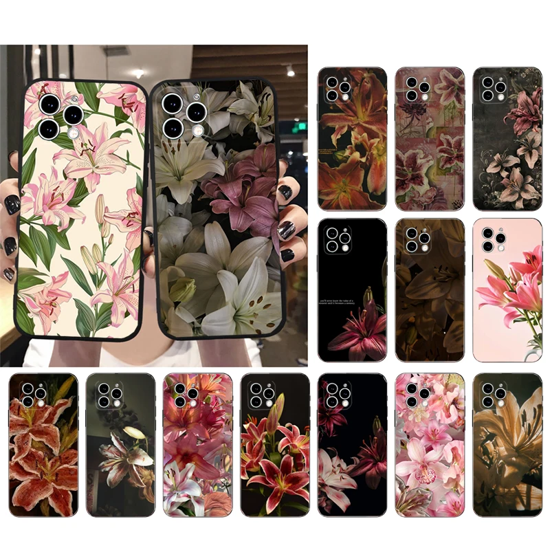 

Flower Lily Phone Case For iPhone 17 Pro Max Air 16 15 14 13 Pro Max 15 16 Pro 15Plus Silicone Cover