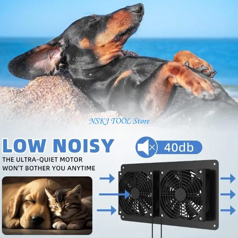 

L8RC DC12V двойной вентилятор выхлопных вентиляторов 3000 об / мин для домашних животных Дом мелкие приюты для животных и