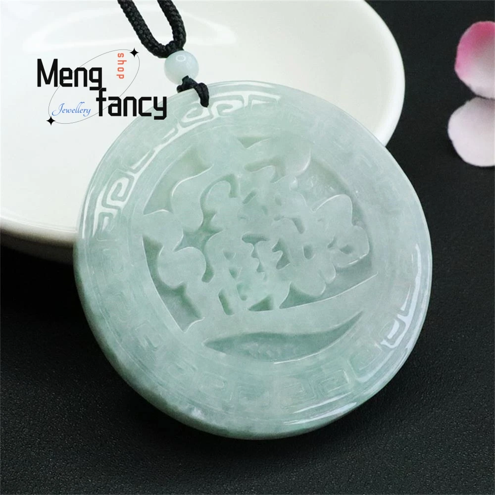 Natural Jadeite Round Zhaocai JINBAO Pendant Exquisite Elegant Simple High-grade Handicraft Luxury Quality Jewelry Holiday Gifts