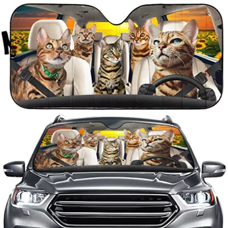 Bengal Cat Car Windshield Pet Driver Sun Shade Animal Family Driver Auto Front Window Sunshade 3D Printed Funny Cat Car Automoti