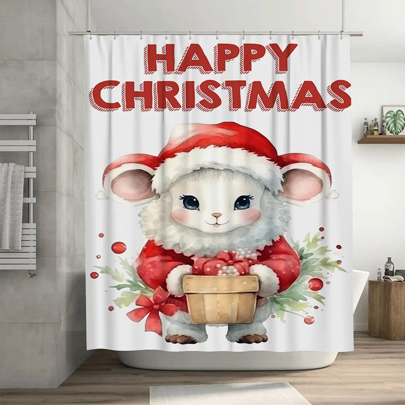 

Tuniu Charming Christmas Mouse Bathroom Decor Shower Curtain Festive Holiday Forest Animal Cute Washroom Liner Waterproof Novelt