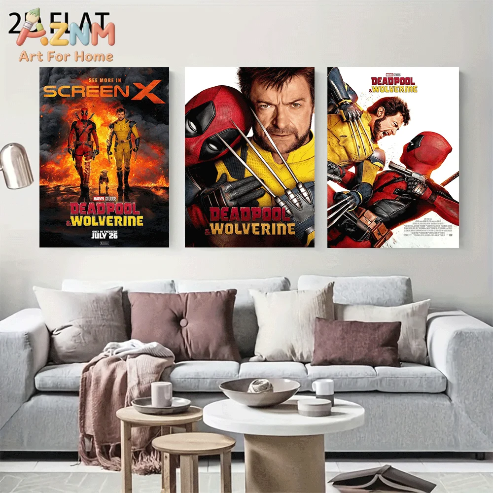 AZNM Deadpool & Wolverine Canvas Wall Art Frameless Poster Hot Movie Character Print Home Decor for Boys Bedroom Game Room Decor