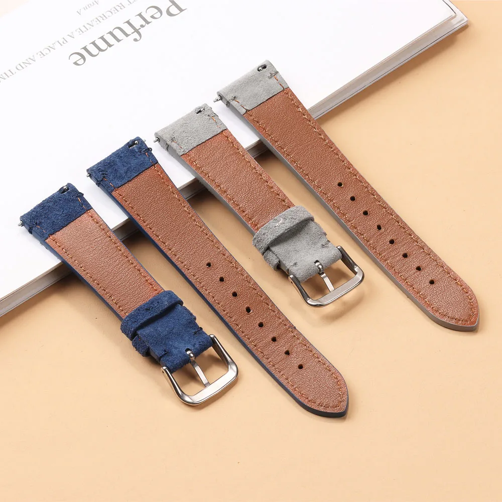 Suede Leather Strap for Seiko Watch Band Vintage Bracelaet Handmade Stitching Wristband 20mm 22mm