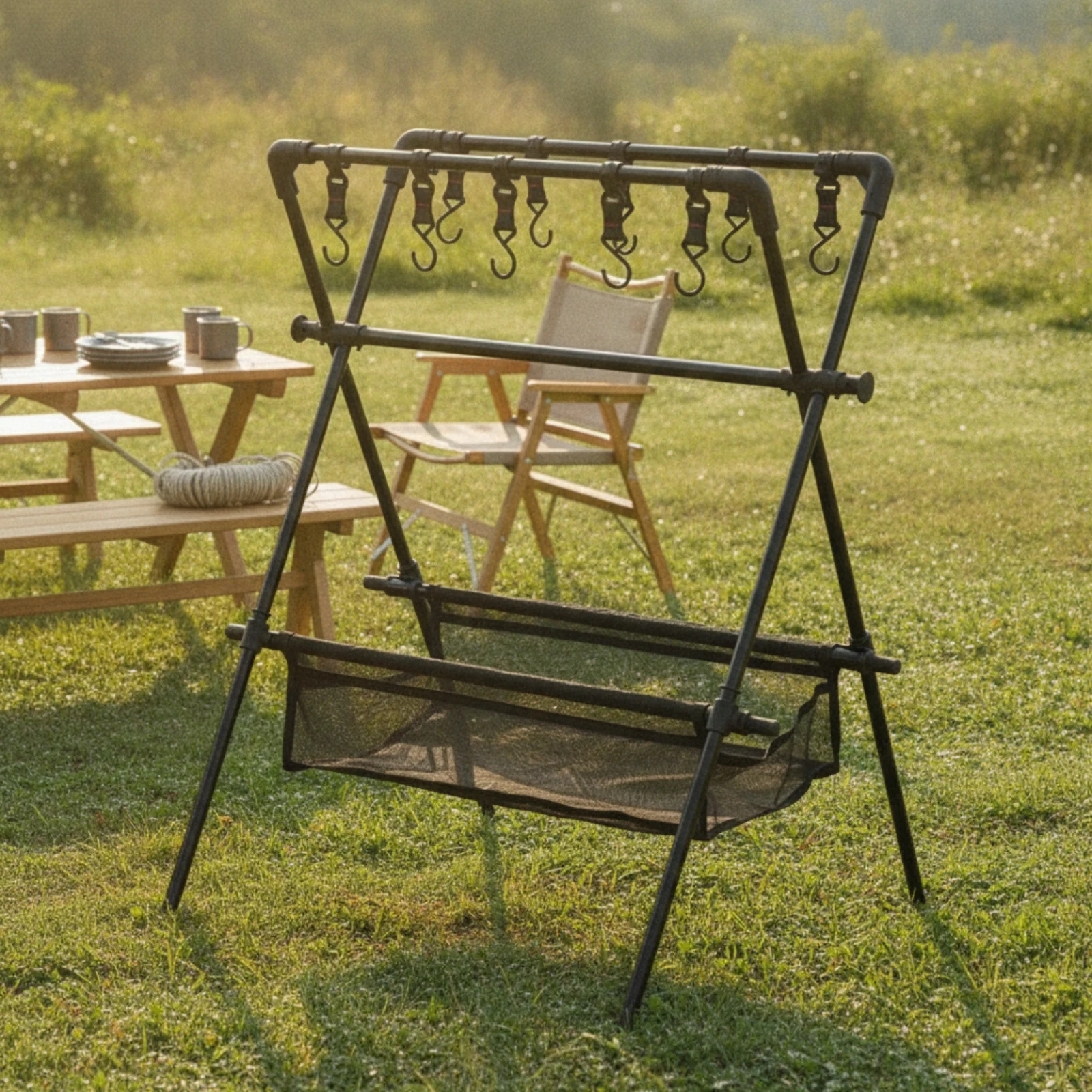 Hanging Organizer with Hooks Freestanding Hanging Rack with Hooks Camping Organizer Lightweight Furniture Collapsible