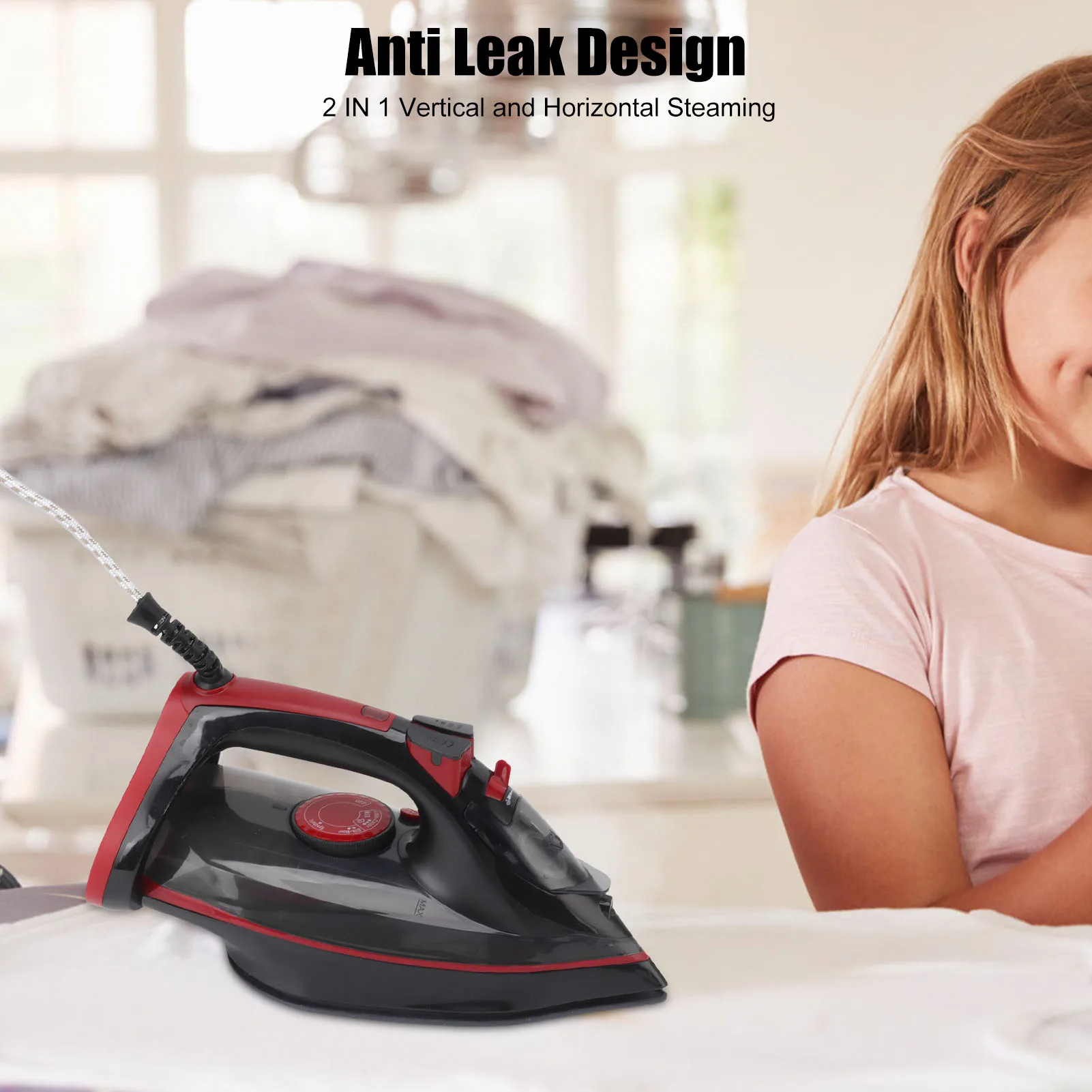 2400W Steam Iron, Ceramic Coated Powerful Iron with Ceramic Coating, Powerful Steam for Travel, Easy Refill Temperature Control