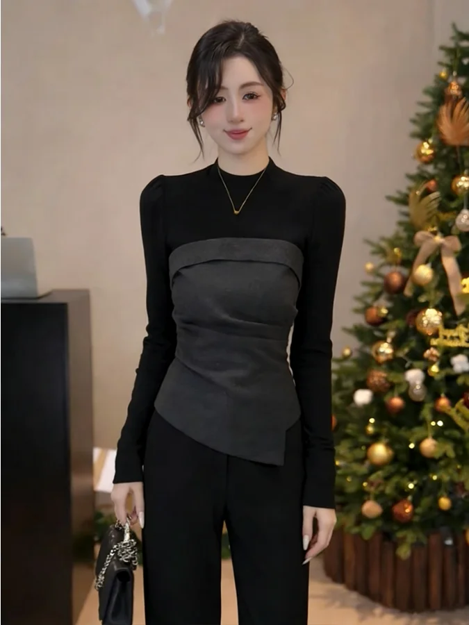 

plus Size Knitted Slim Fit T-irt V-Ne Base irt for plus Size Women Spring 2026 New Sle Luxury Faion Casual Wear