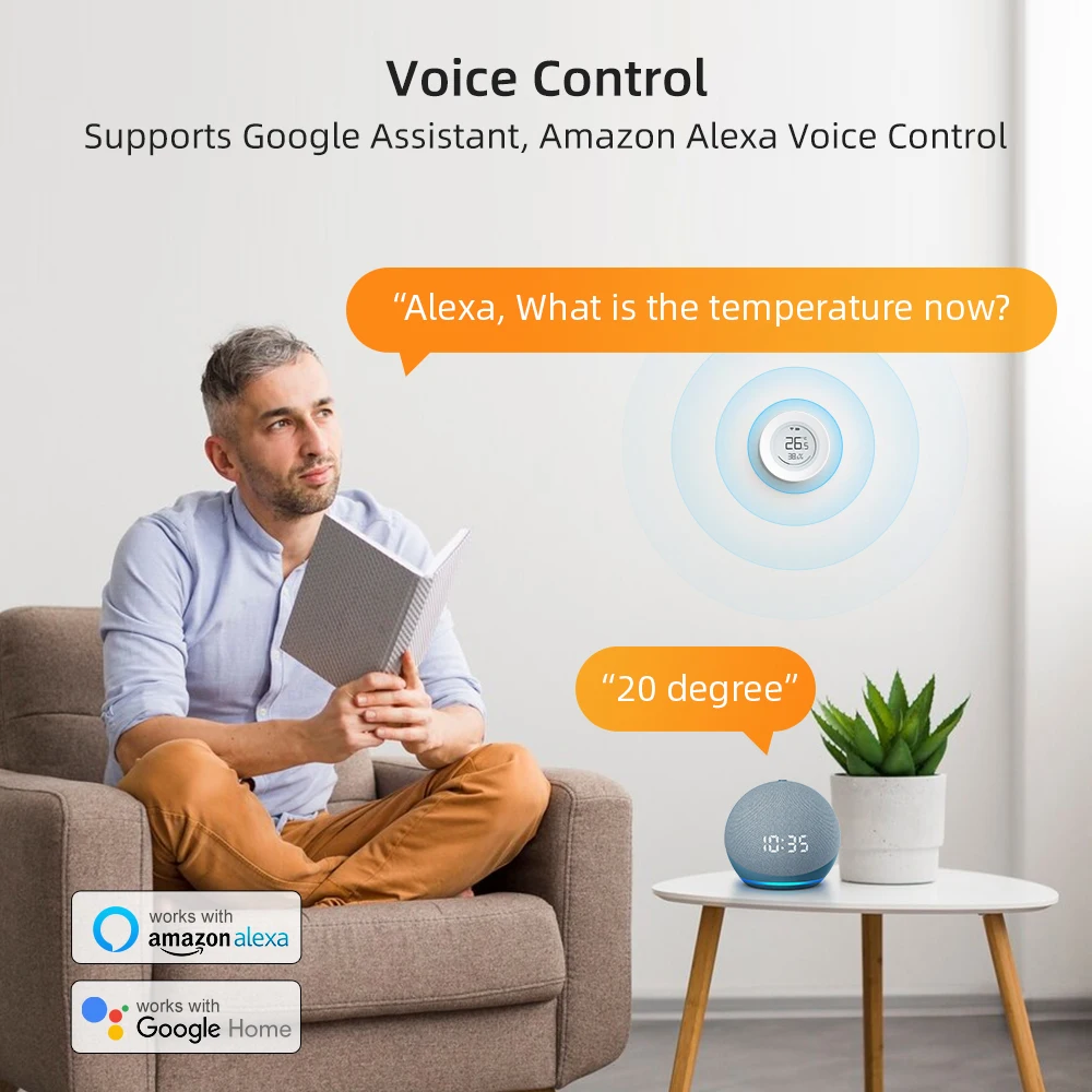 Sensor inteligente de temperatura y humedad MIUCDA Tuya Zigbee, sensor de temperatura y humedad de pantalla de tinta electrónica para Alexa Google Home