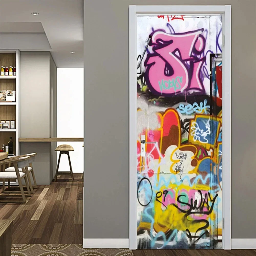 3D PVC Door Sticker Self-Adhesive Graffiti for Removable Wallpaper Living Room Bedroom Decoration Skull Wall Decals Art Posters