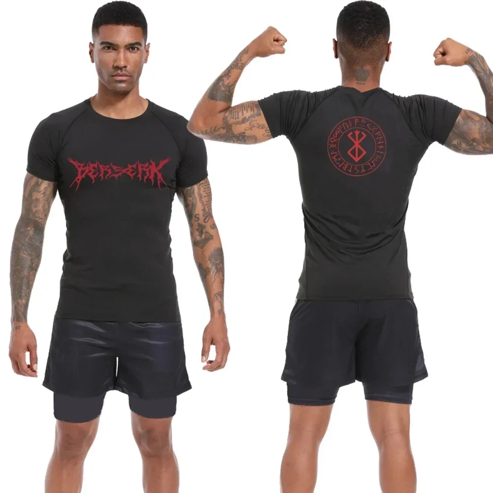 Men\'s Compression Shirt Anime Print Gym Sport Quick Dry Gym TShirts Fitness Athletic Undershirts Elasticity Tops Tee Summer Male