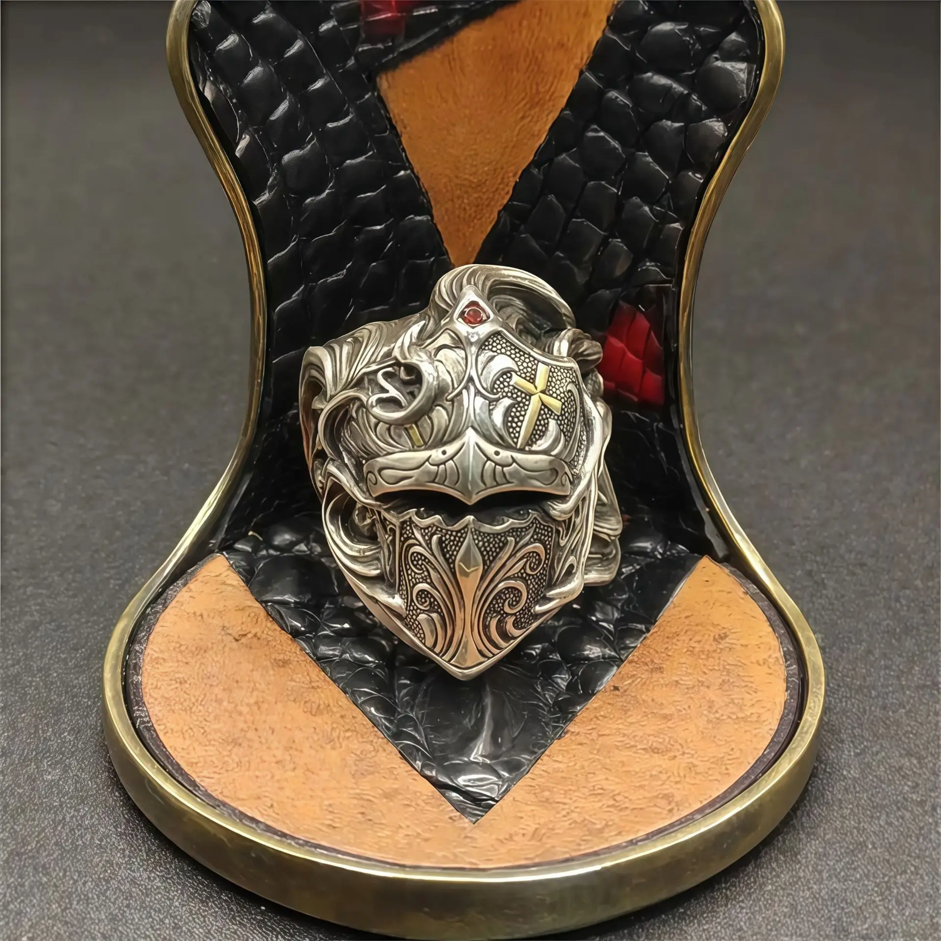 Neuer Ritterhelm-Ring, Exquisit Geschnitzter Retro-Trendiger Herren-Fingerring, Punk Vintage Männerschmuck Geschenk – Detail 3