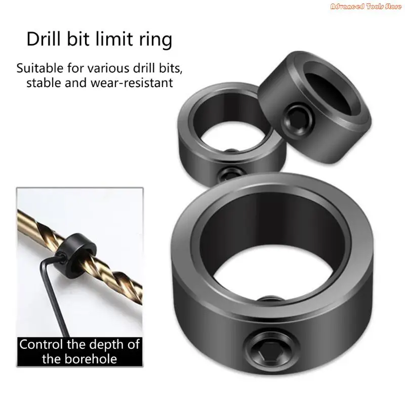 8Pcs Drill Bit Depth Limit Collar Set Locking Steel Rings Adjustable Positioner W91B
