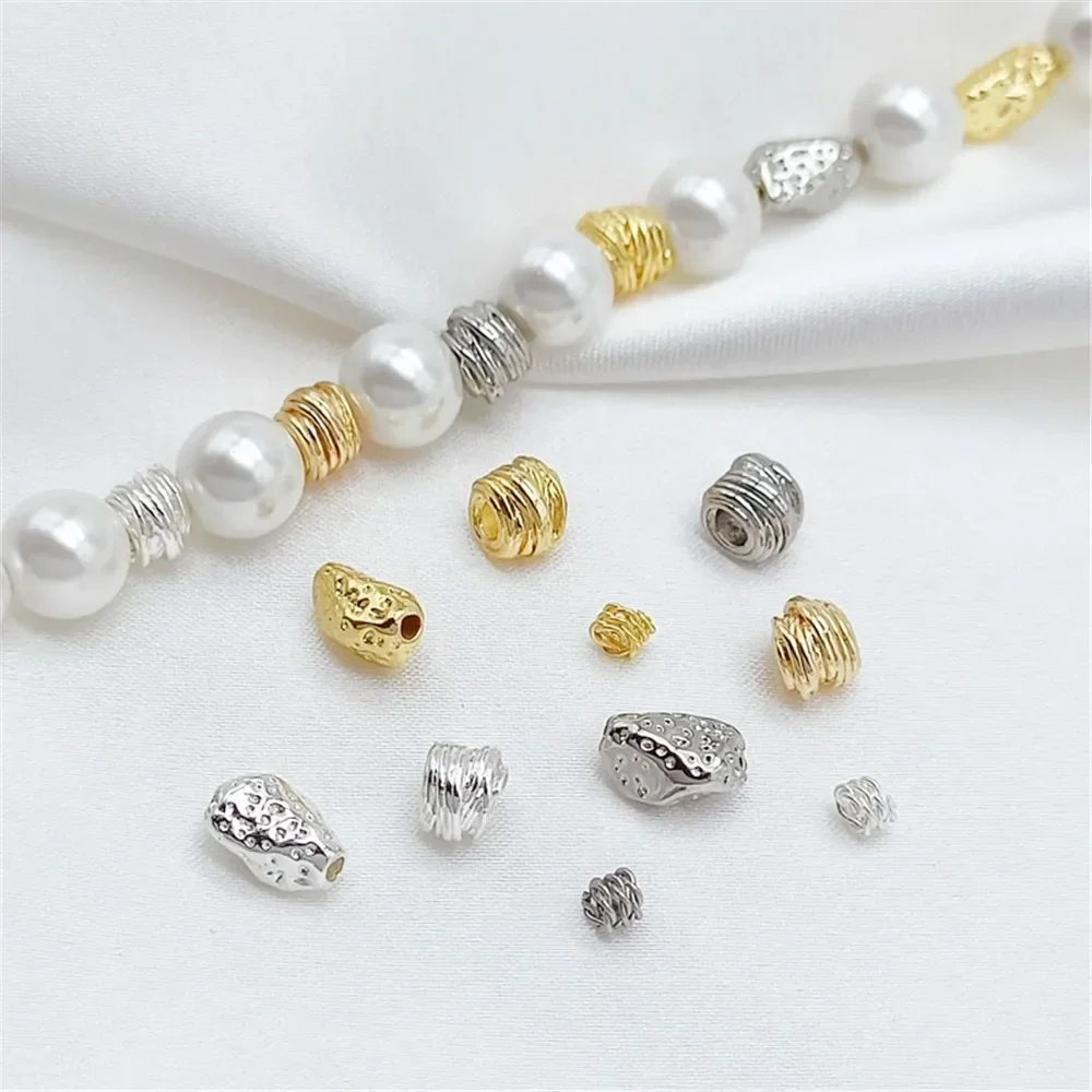 Silver 14K Gold-plated Woven Ball, Three-ring Twist, Baroque Beads, DIY Handmade Bracelet Jewelry Accessories