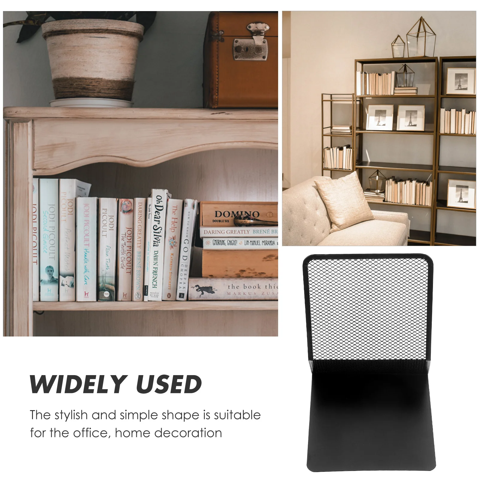 

1pc Book Stand Shelf Holder Black Metal Desk Reading Sturdy Heavy Duty Classic Design Decorative Bookends for Shelves Stoppers