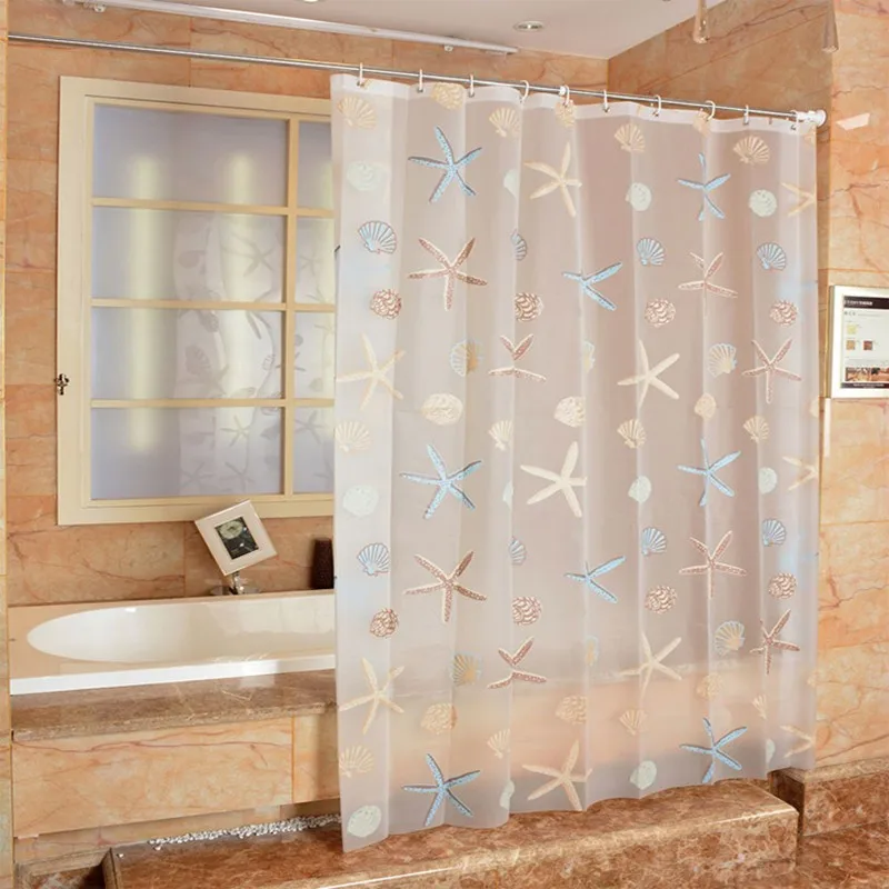 Rideau de Douche en Plastique Motif Étoile de Mer et Coquillage - Rideau de Salle de Bain Imperméable pour Baignoires, Rideau de Bain Anti-Moisissure