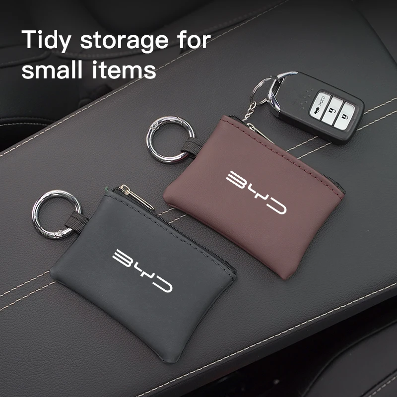 Car Leather Key Wallet Card Bag Emblem keychain Pouch For BYD Atto 3 Yuan Plus Han Tang EV F3 E6 Dmi Song F0 Qin Pro G3 I3 Ea1