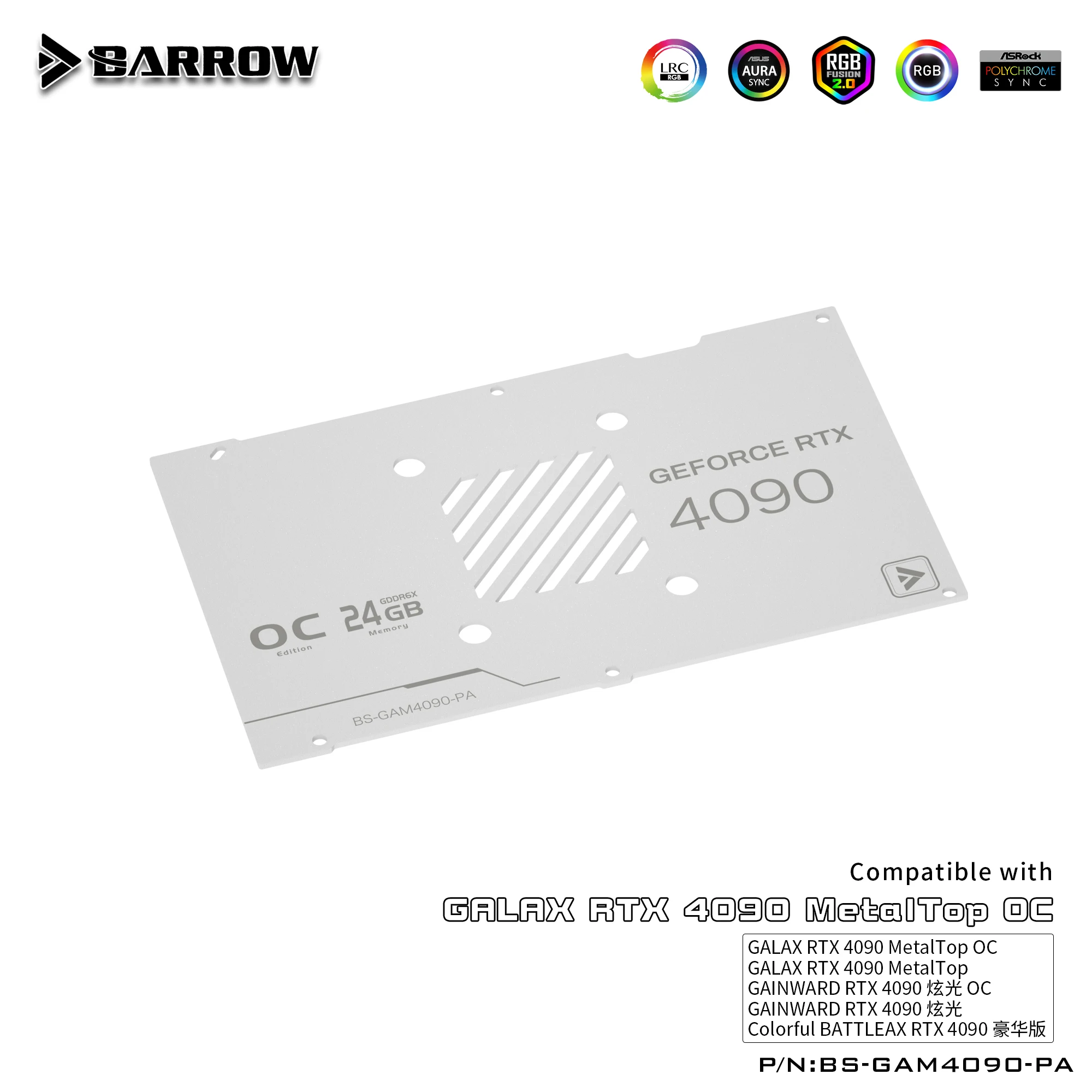 Barrow RGB 수냉 GPU 블록 쿨러, 다채로운 RTX 4090 메탈 탑 BS-GAM4090-PA