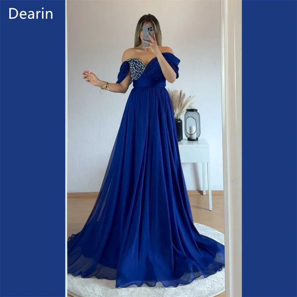 

Customized Prom Gown Dearin Off-the-shoulder A-line Floor Length Skirts Layered Draped Tulle Beading Bespoke Occasion Dresses Sa