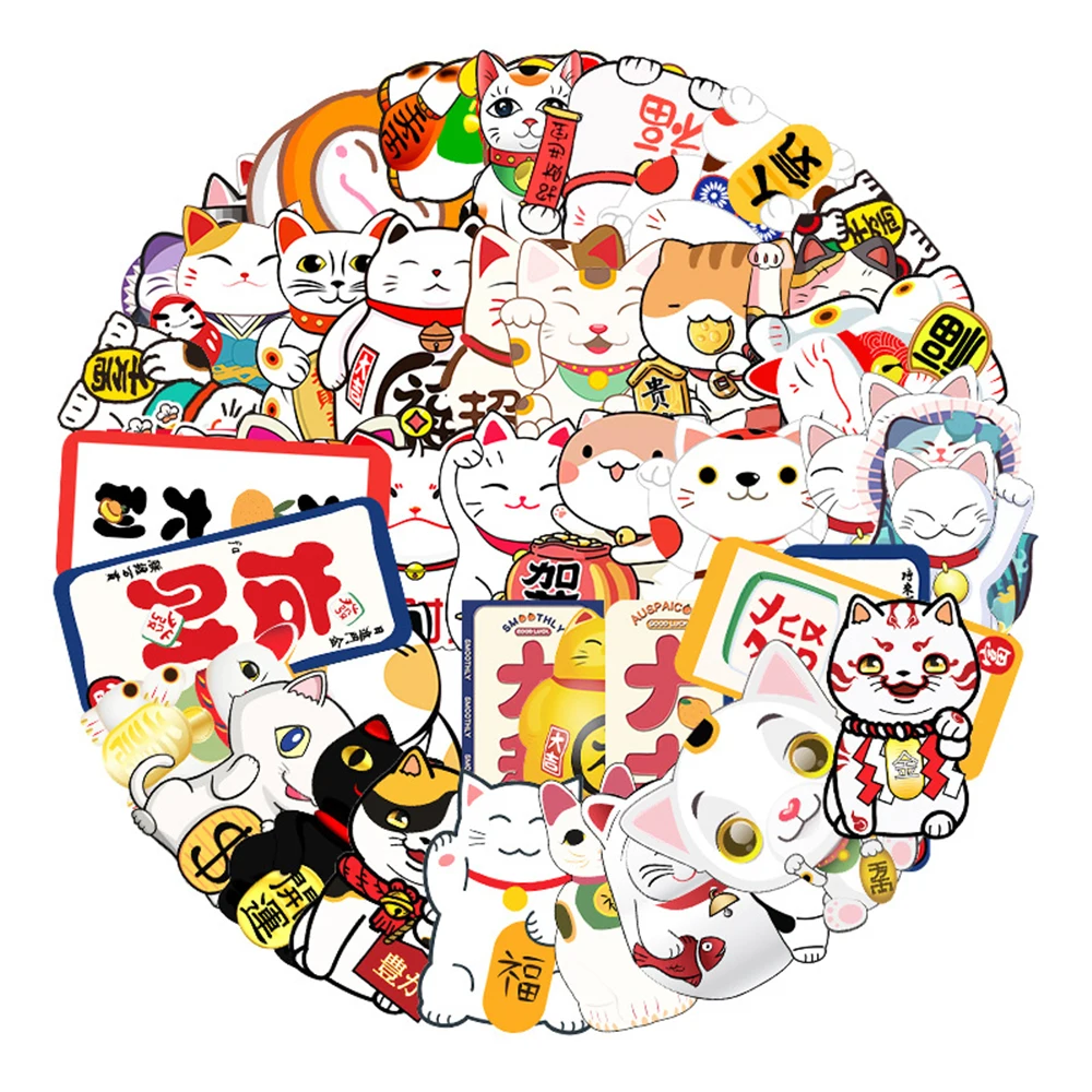 10/30/50pcs Cute Maneki Neko Luck Cartoon Cat Graffiti Stickers Decals DIY Laptop Phone Case Waterproof Kawaii Sticker Kids Toys