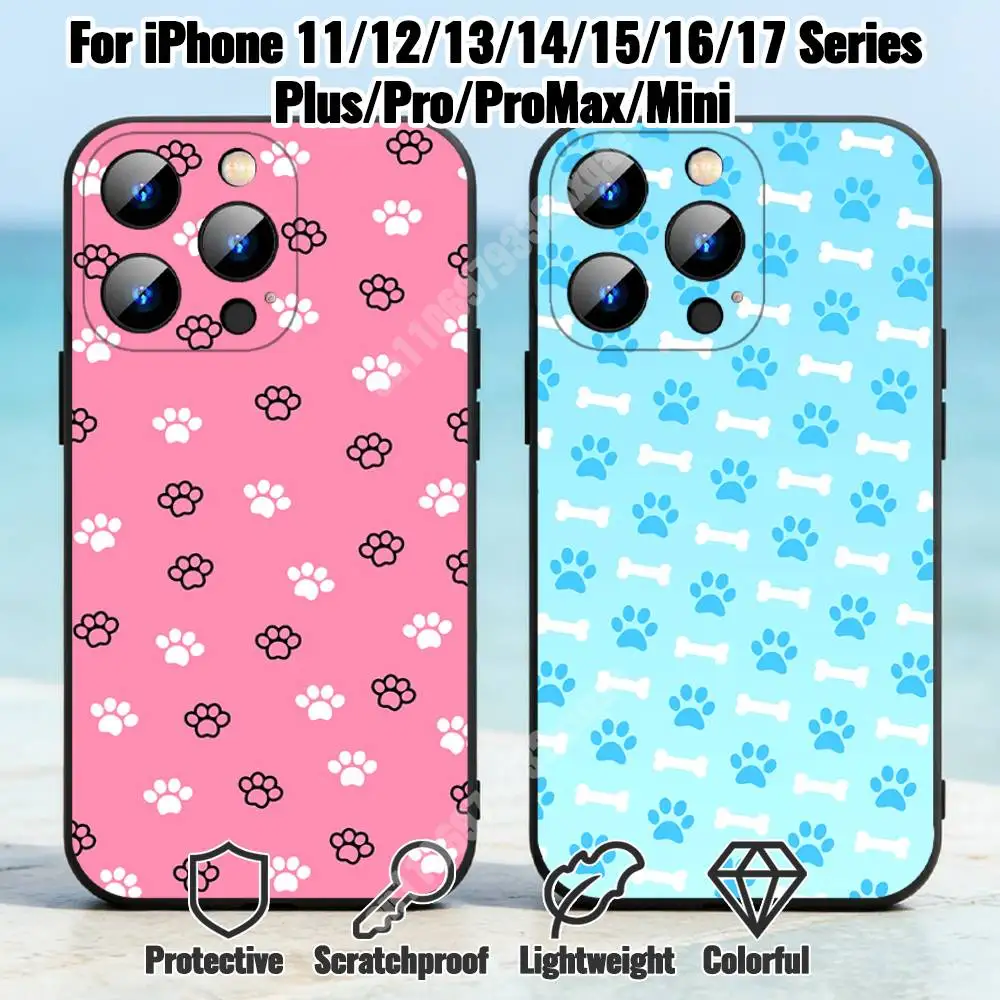 

Cute Dog Paw Pattern Phone Case for iPhone 17 16 Pro Plus Air 16E 15 14 13 12 11 Max Mini XR XS Silicone Cover