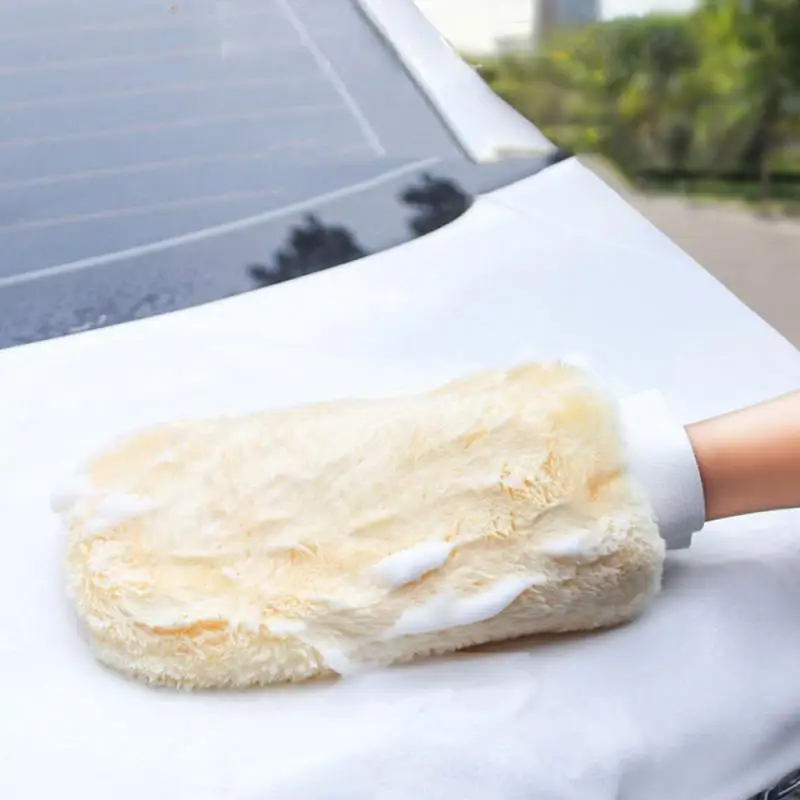 1~10PCS Double Sided Wool Gloves Beige Universal Thickened Dual Use Multifunctional Car Wash Supplies Car Cleaning Gloves Plush