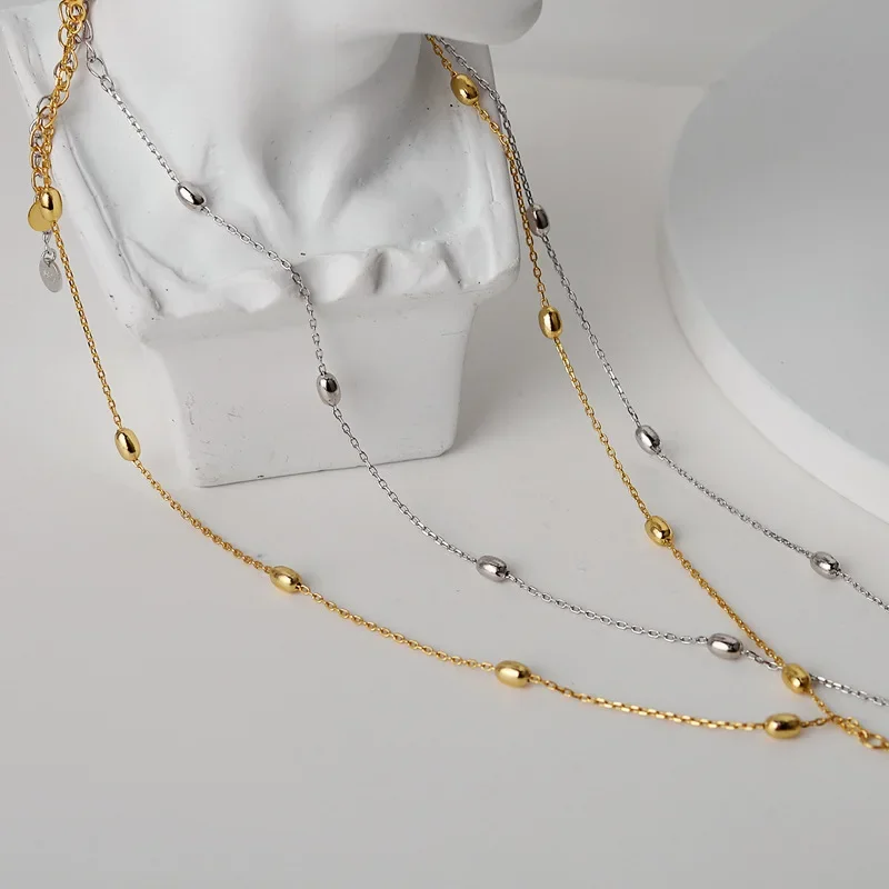 

Youth of Vigor Solid 925 Silver Spaced Beads 18K Gold Tone Drawn Cable Chain Necklace Y1S2N1049