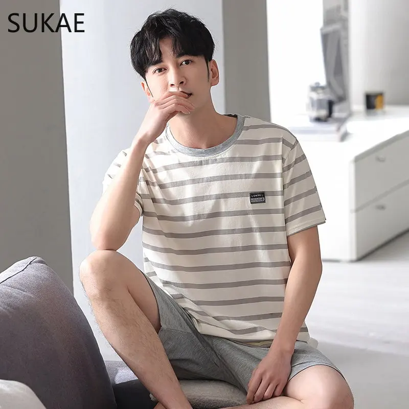 SUKAE-Conjunto de pijama de verano para hombre, ropa de dormir de talla grande, a la moda, de ocio, para estar en casa, L-5XL