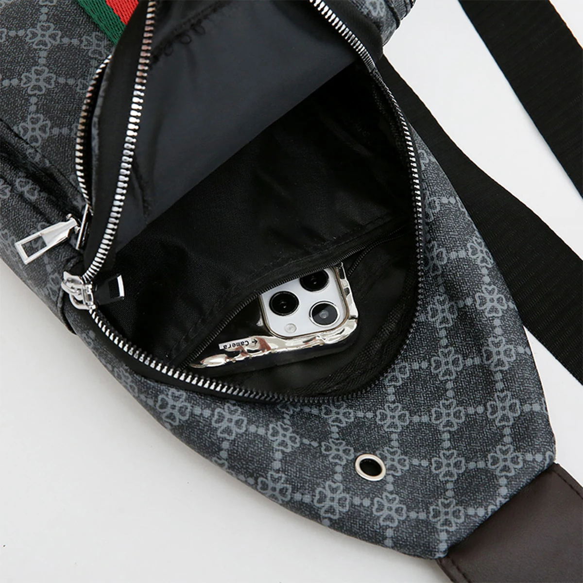 حقيبة صدر مطبوعة هندسية للجنسين، شعار معدني رياضي، منفذ سماعة رأس مبطن، سحاب متعدد الوظائف، حزام قابل للتعديل للتنقل #4