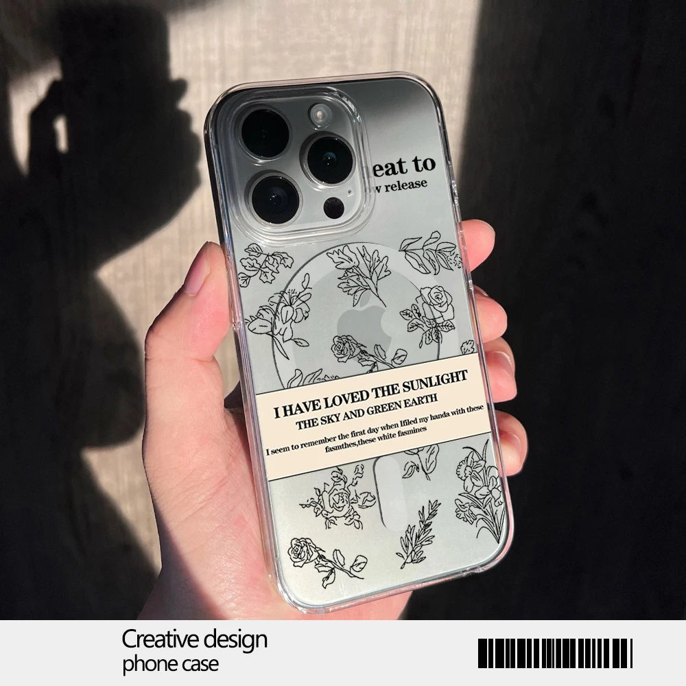 Flower Cover Slogan Design Phone Case for iPhone 12 11 13 14 15 16 Max Pro Plus Magsafe Magnetic Wireless Cover