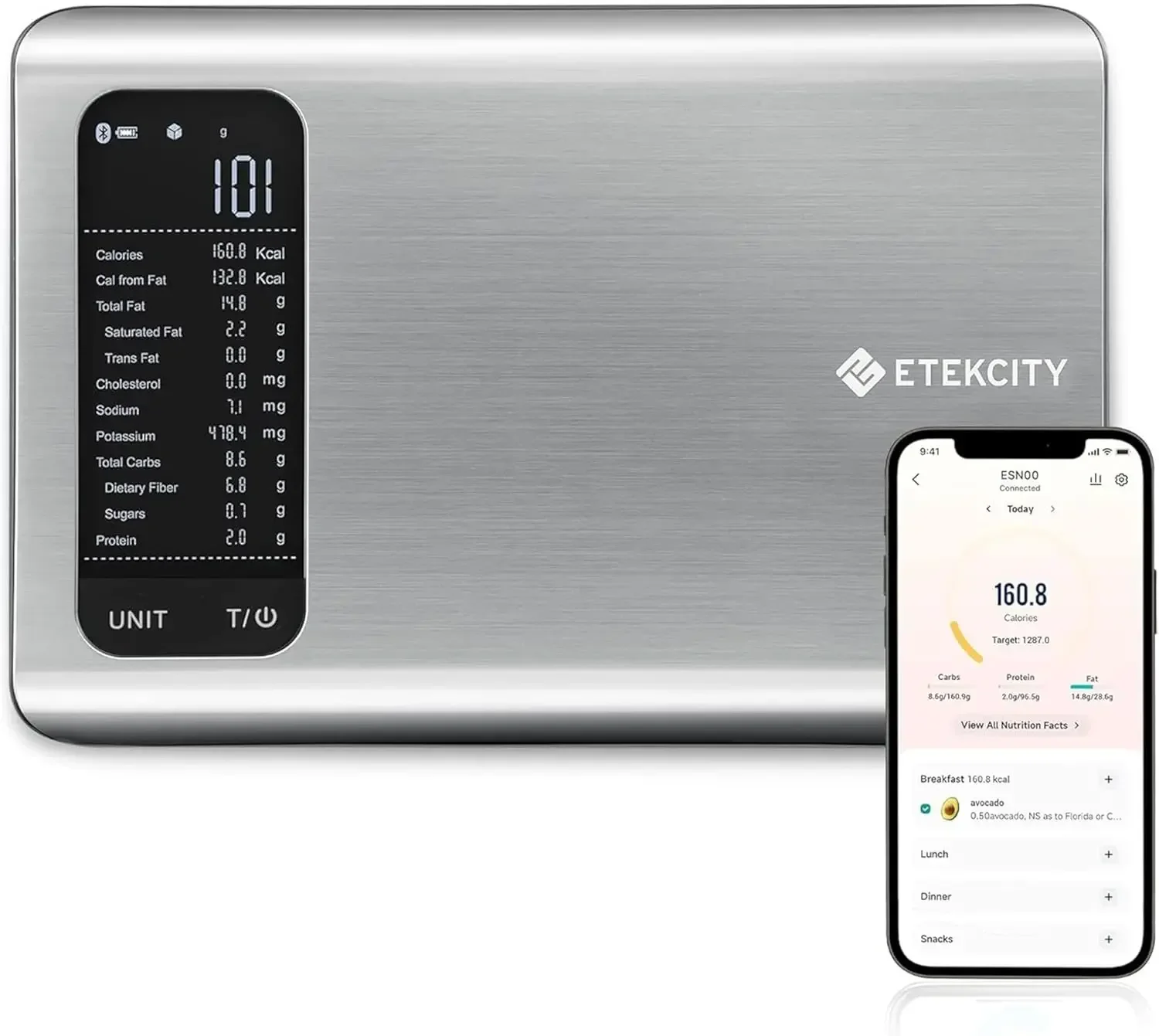 

Smart Food Kitchen Scale with Nutritional Calculator, Free App with 19 Nutrients Tracking, Calorie, Marco, Digital grams and