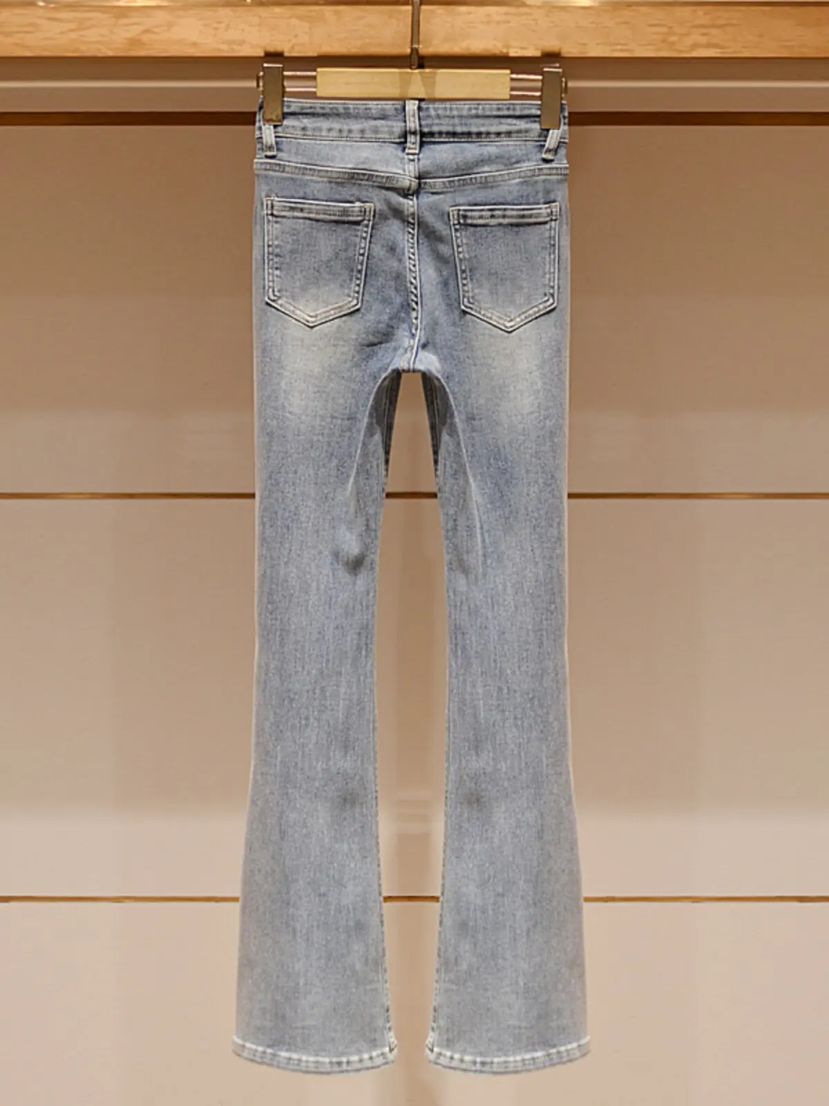 Autumn embroidery retro light color slim-fit high-waisted micro-pull jeans