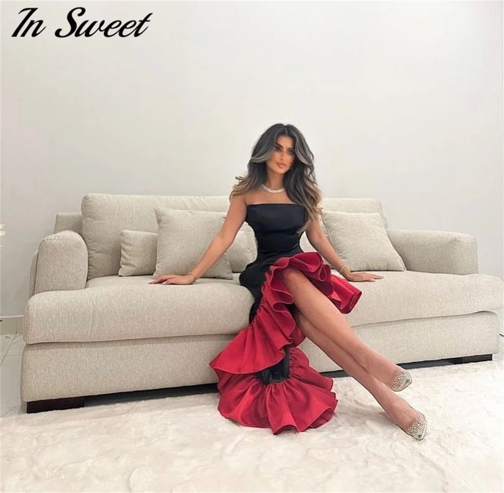 Customized Strapless Pleat Prom Gown Sleeveless Sheath Ruched Evening Dresses Sexy Backless Floor Length Party Dress فساتين للحف