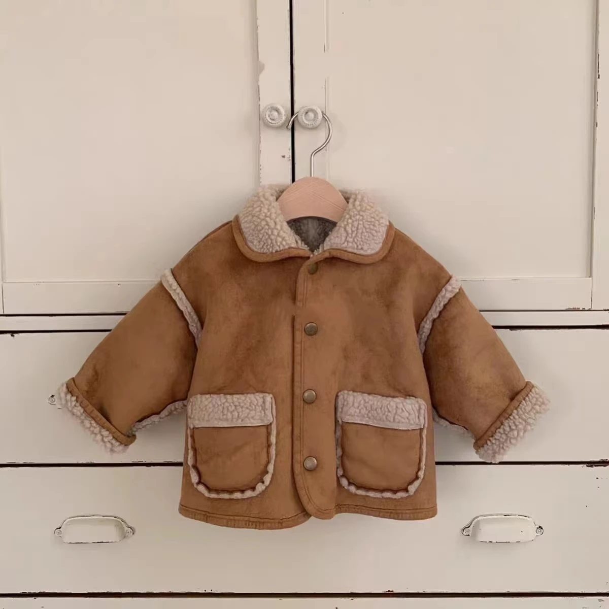 WOOFOO Children Winter Warm Clothes Baby Autumn and Winter Thick PlushJacket Korean Children Clothing Baby Fur Integrated Jacket