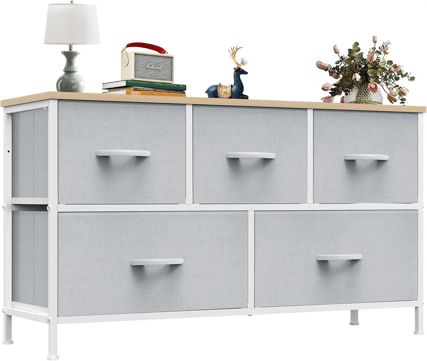 

Dresser for Bedroom with 5 Drawers, Wide Chest of Drawers, Fabric Bedroom Dresser with Drawer Organizer, Storage Organizer Un