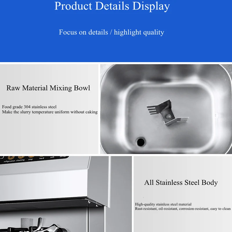 Jednolity smak, ultra cicha, nablatowa maszyna do lodów ze stali nierdzewnej / komercyjna maszyna do lodów włoskich z pompą powietrzną do wstępnej chłodzenia.