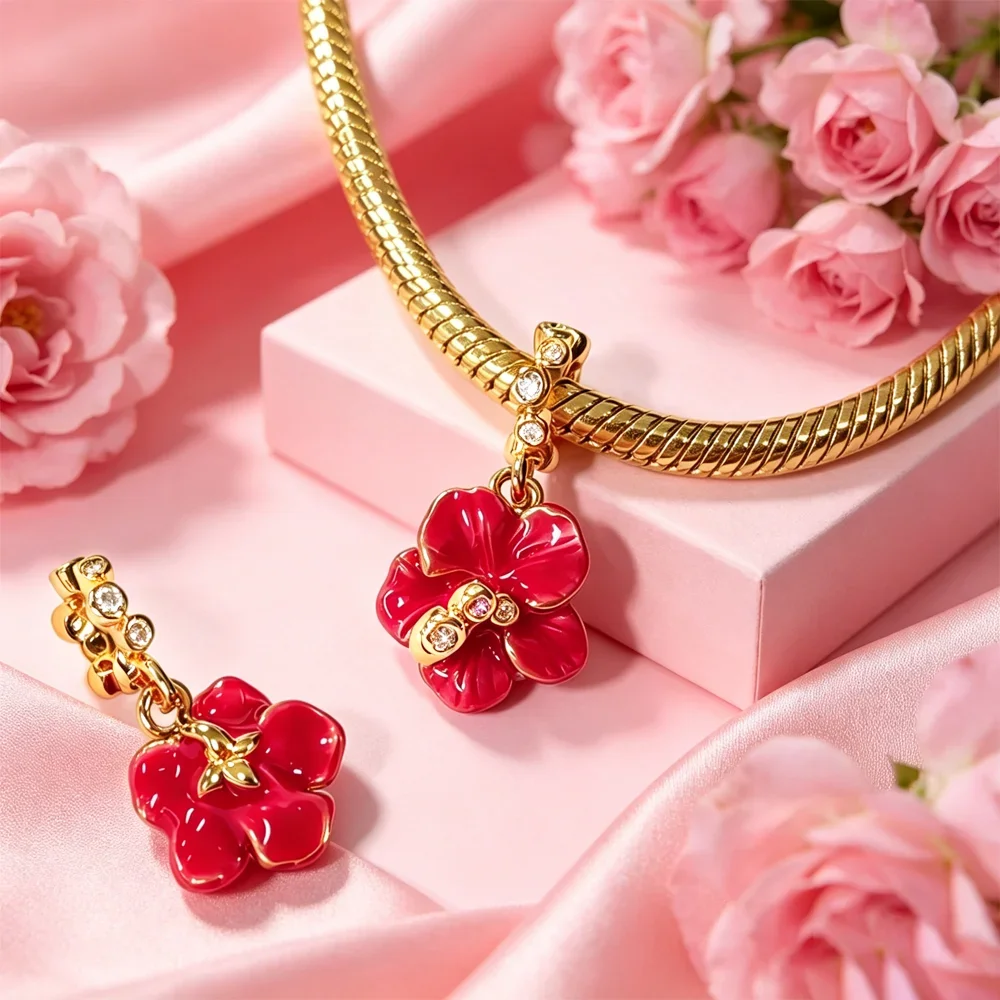 Golden Charms 925 Silver Plated Zircon Rose Heart Letter Heart Key Beads Fit Bracelet Pendant DIY Fashion Jewelry for Women Gift