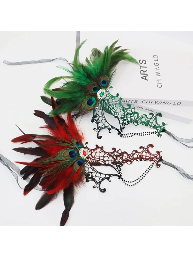 Masque pour les yeux Sexy plume eau diamant gland vénitien mascarade bal Halloween fête déguisement accessoires de déguisement dame masque facial