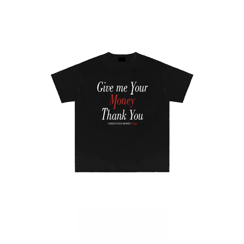 

Забавная американская футболка с короткими рукавами в стиле ретро «Gimme Your Money» — летний топ унисекс большого размера для пар, винтажная футболка, уличная одежда