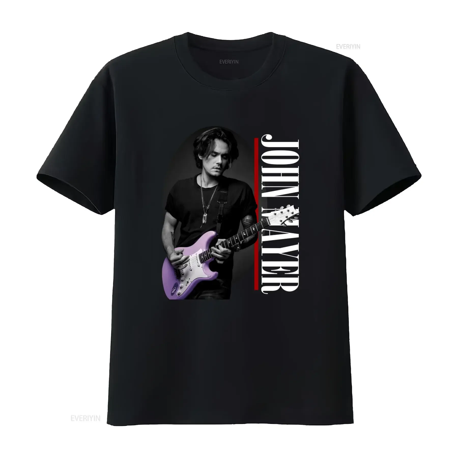 Camiseta Vintage de Algodón Negro John Mayer con Estampado de Músico y Guitarra, Tallas S-234XL, F2353, Estilo Vintage Lavado, Streetwear para Hombre, Elástica