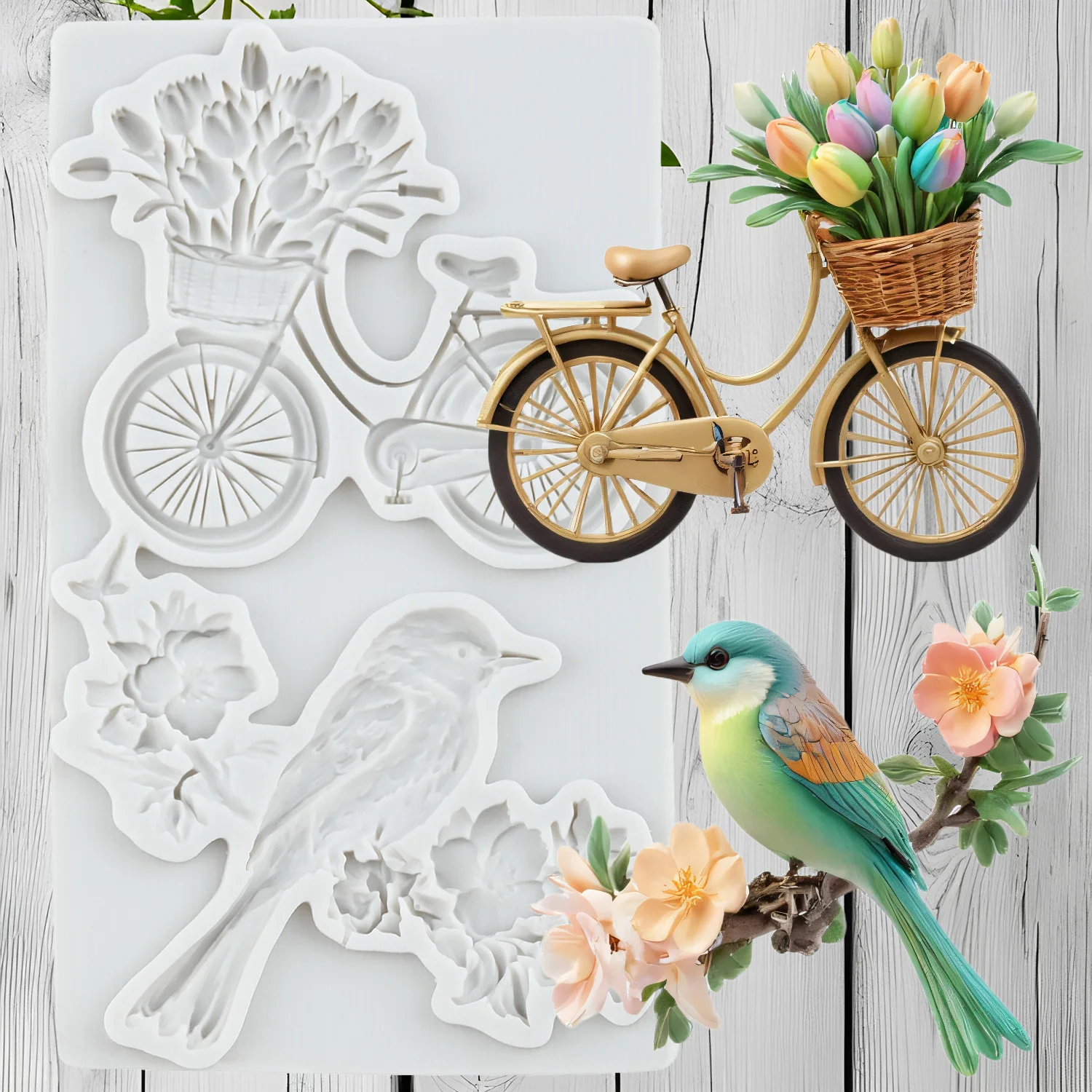 AliExpress Blossoms Birds Silicone Molds Bicycle Fondant Cake Decorating Tools Cupcake Topper Candy Craft Gum Paste Polymer Clay