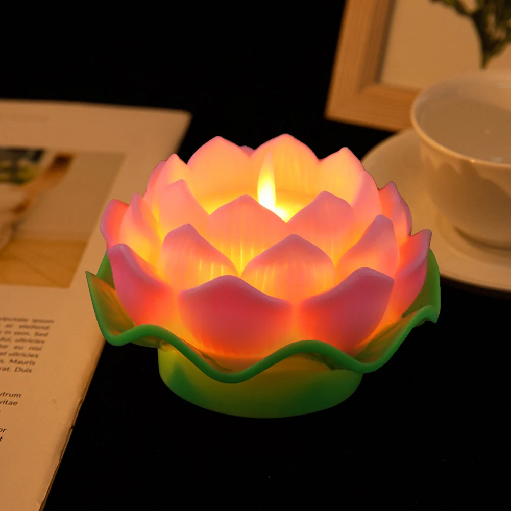 Flameless LED Buddha Lotus Flower Light Battery Operated Buddha Table Lamps Lotus Creative LED Electronic Candle Home Decoration