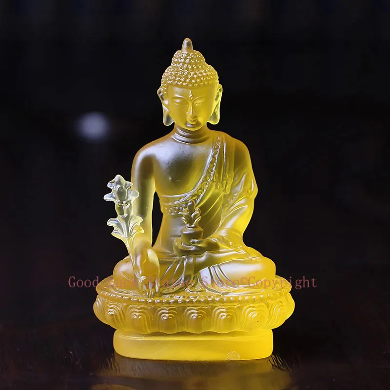 

13CM TALL # GOOD Buddha Buddhist bless family home Safety efficacious Protection Crystal resin the Medicine Buddha Buddha