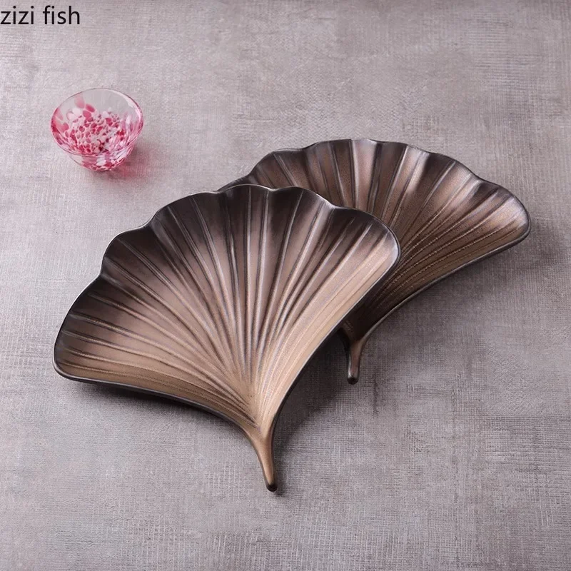 

Creative Gingko Leaf Ceramic Dinner Plate Vintage Dessert Plate Sushi Dim Sum Plate Molecular Cuisine Specialty Tableware