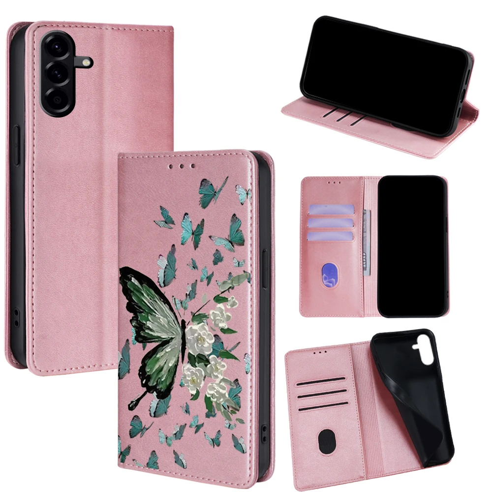 Butterfly Motifs Leder Flip Case für Samsung Galaxy S25 Ultra S25 FE S24 S23 S22 Plus A17 A07 A56 A36 A26 Wallet Cover Funda